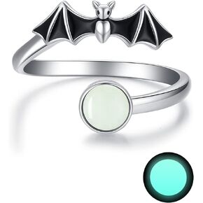TRISHULA Bat Ring for Women 925 Sterling Silver Adjustable Halloween Bat Spider Open Ring Vampire Bat Spider Thumb Rings Jewelry Gift for Mom Daughter Wife