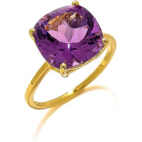 YoTreasure 10kt Yellow Gold Amethyst Solitaire Chunky Ring (Cushion, 5.85 ct. t.w.)