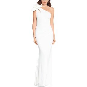 Xscape Long Scuba Ruched One-Shoulder Flower in Kuwait
