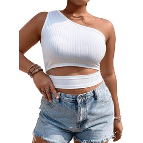 MakeMeChic Women's Plus Size One Shoulder Cut Out Sleeveless Crop Tank Top