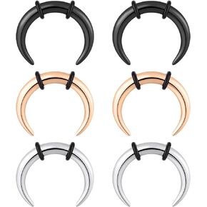 Longbeauty 10G 12G Pincher Septum Rings C Shape Buffalo Stainless Steel Horseshoes Nose Ring Taper Kit Septum Piercing Jewelry with O-Rings for Women Men