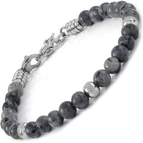 10:10 Jewels Men's and Women's Bracelet with 0,25 inch Natural Labradorite Stones, Male or Female Bracelet with Diamond Beads in Stainless Steel and Very Resistant, Made in Italy