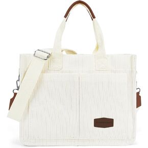 Juoxeepy Corduroy Tote Bag with Multi Pockets Women Fall Winter Bag Shoulder Crossbody Tote Bag Work College Handbag