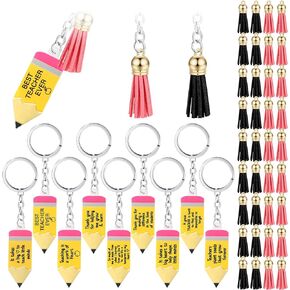 36 Pcs Teacher Pencil Keychains with Tassel Teacher Appreciation Gifts Cute Key Chains Keychain Ring Back to School Keychain 1st Day of School Present for Teacher Classmate