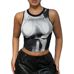 SOLY HUX Women's Y2k Graphic Print Crop Tank Top Sleeveless Round Neck Tops