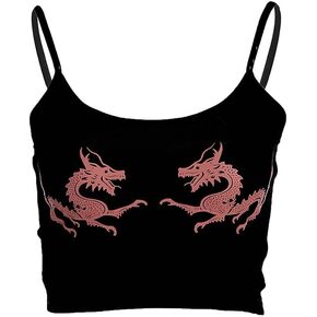 Women Chinese Dragon Snake Printed Cropped Sexy Black Backless Strap Crop Tops