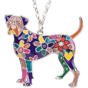 DOWAY Boxer Dog Necklace Pendant for Women Girls,Pet Chain Jewelry Gift with Floral Enamel