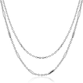 Sterling Silver Jewelry Double Layered Beaded Choker Necklace with Rhodium Plating for Women and Girls