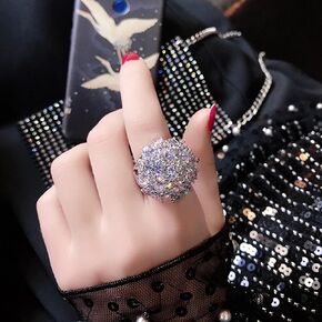 925 Sterling Silver Shiny Full Diamond Ring Super Flash Cubic Zirconia Flower Shape Ring CZ Diamond Ring Personality Ring for Women