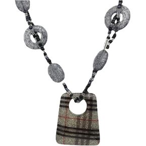 Acrylic Geometraic Pendant Necklace Long Statement Beaded Necklace Leopard Print Plaid Trapezoidal Acetate Sweater Chunky Necklace for Women Girls Fashion Jewelry