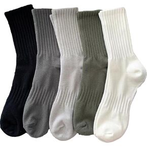 SweatyRocks Men's 5 Pairs Solid Above Ankle Crew Socks Athletic Sport Socks