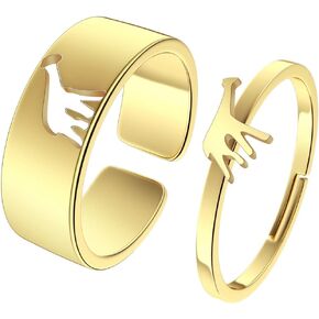 2PCS Matching Cute Animals Promise Engagement Rings Lovers Gift for Couples Boyfriend Jewelry 316L Stainless Steel Adjustable Open Ring