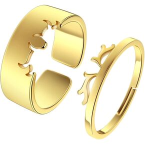 2PCS Matching Cute Animals Promise Engagement Rings Lovers Gift for Couples Boyfriend Jewelry 316L Stainless Steel Adjustable Open Ring in Kuwait