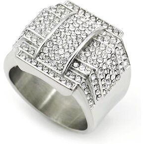 CZ Double Layers Iced out Ring for men Square ring Full CZ Bling diamond Hip Hop ring gold plated 316 Stainless Steel Radiant Biker Rings Bling Cuban style Iced Out Jewelry Punk Ring Club ring Heavy Metal ring ceremony