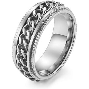 ALEXTINA Men's Women's 8MM Stainless Steel Chain Spinner Ring Wedding Band (Size 7-12)