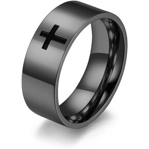 COLORFUL BLING 8MM Mens Cross Rings Stainless Steel Religious Rings Christian Prayer Ring for Couples Cross Wedding Band for Men Size 6-12