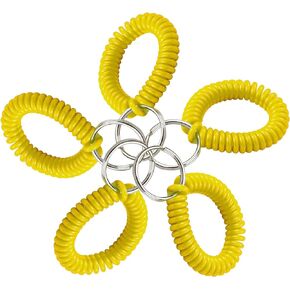 Lucky Line 2" Spiral Wrist Coil with Steel Key Ring, Flexible Wrist Band Key Chain Bracelet, Stretches To 12", Yellow, 5 Pack (4108005)