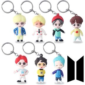 7Pcs/Set Bulletproof Youth League Key Ring Merchandise Bangtan Boys Keychain Anime Cartoon Jewelry for Gifts Multicolor