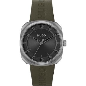 HUGO #Shrill Men's Quartz Stainless Steel Case and Leather Calfskin Strap Watch, Color: Green (Model: 1530307)