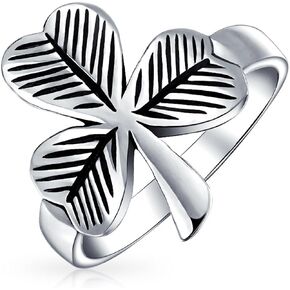 Bling Jewelry Delicate Saint Patrick's Good Luck Celtic Irish Lucky Shamrock Clover Ring For Women Teens Oxidized .925 Sterling Silver
