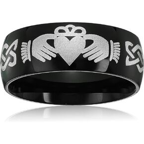 Crucible Jewelry Mens Black IP Stainless Steel Claddagh Ring Wedding Band (8 mm)