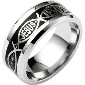 Jude Jewelers 8mm Stainless Steel Jesus Fish Style Christian Religious Wedding Band Ring