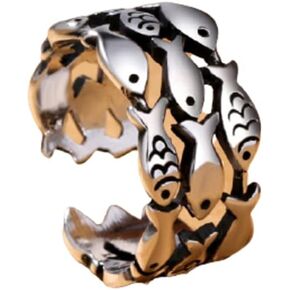 Caiyao Fish Ring Silver Bands Rings Vintage Fish Geometric Pattern Ring Punk Animal Fish Bands Rings Jewelry Hip Hop Fish Statement Finger Ring Jewelry Gift for Women Men