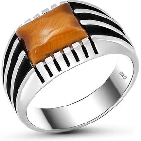 milano palace jewelry Handmade Real 925 Solid Sterling Silver Ring for Mens with Tiger eye Stone