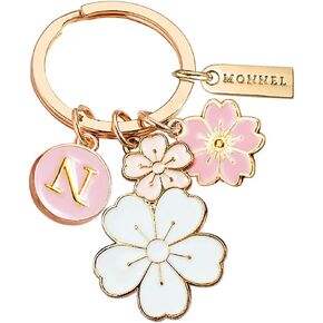 Women's Zinc Alloy Metal Flowers Cherry Blossoms and Letter N Charms Key Ring Keychain Z657