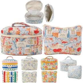 Makeup Bag Travel Essentials Quilted Cosmetic Toiletry Pouch Organizer Insert for Women Dorm Room Essential Gift Large Capacity Opening Lightweight Cute Aesthetic Portable 2PCS (Heart)
