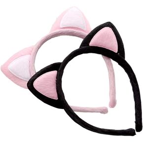 2 Pcs Cute Cat Ears Headbands Velvet Cloth Wrapped Plastic Headwear Princess Hair Bands Hair Hoop Favors Holiday Cosplay Party Costume Hair Accessories For Girls Woman (Color Random)