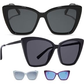 DIFF Becky II Oversized Designer Cat Eye Sunglasses for Women UV400 Polarized Protection, Black Frames
