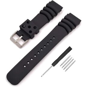 Black Silicone Rubber Curved Line Watch Band 18mm 20mm 22mm 24mm Fit for Seiko Watches Extra Long Replacement Divers Model Sport Watch Strap for Men and Women