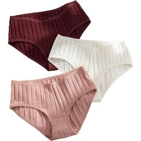 OYOANGLE Women's 3 Piece Solid Mid Rise Brief Panties Full Coverage Underwear Set