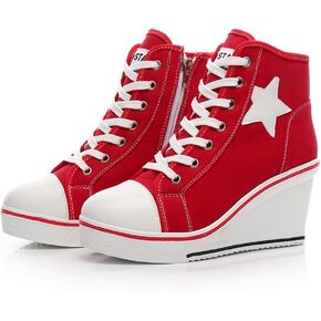 Mei MACLEOD High Heel Wedge Sneakers for Women Casual Lace Up Canvas Shoes for Ladies Platform Wedge Shoes AnkleBooties