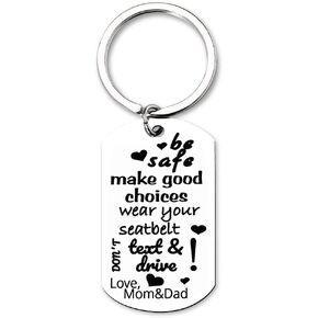 Xiyantiji New Drivers Gifts Be Safe Make Good Choices Keychain for Daughters First Car Gifts for Teens Birthday Graduation Gift from Mom Dad Drive Safe Keychain for Son Daughter, Silver, S