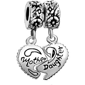 MiiFort 2PC Women Mother Daughter Son Love Heart Dangle Charm Compatible with Pandora Bracelets Necklace Pendants Dangle Bead
