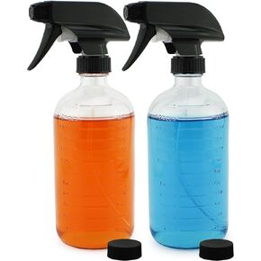 Cornucopia 16-Ounce Clear Glass Spray Bottles with Measurements (2-Pack); Sprayer Bottle with 3-Setting Heavy Duty Sprayers for Mist, Stream, OFF