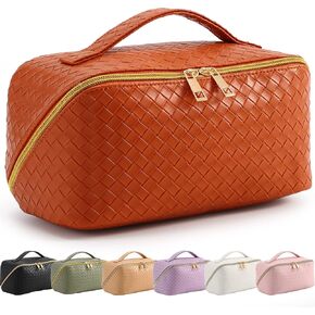 TOPALL ترقية حقيبة ماكياج سعة كبيرة حقيبة مستحضرات التجميل السفر يشكلون حقائب للنساء حقائب مستحضرات التجميل المحمولة للماء مع مقبض ومقسم حقيبة منظم ماكياج مسطحة (أسود) in Kuwait