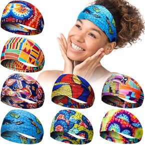 8 Pieces African Headband Stretchy Boho Print Headband Yoga Sports Workout Wide Headwrap Elastic Twisted Knot Turban Hairband for Women Girls Hair Accessories