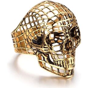 Deyatt Skeleton Head Vintage Punk Gothic Skull Men's Ring 925 Sterling Silver Plated Skeleton Head Biker Rings for Men