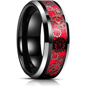 THJEW 8mm Mens Dainty Gears/Circles Band Ring,Tungsten Carbide Punk Gothic Biker Cocktail Party Band Ring Jewelry Gift for Men