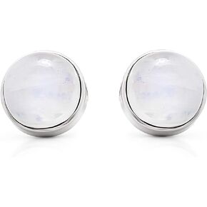 Big Moonstone Vintage Gipsy Round Stud Earrings 925 Sterling Silver Tribal Boho Chic Jewelry