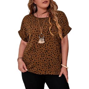 SOLY HUX Women's Plus Size Blouses Allover Print Cuffed Short Sleeve Casual Oversized Shirt Tops