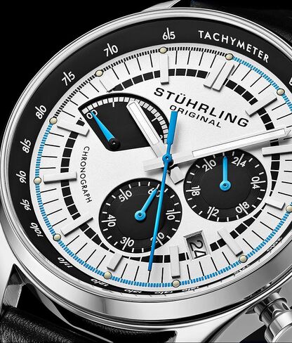 Stuhrling Original Men's Leather Chronograph Watch - Stainless Steel Case - Analog Dial with Date in Saudi Arabia