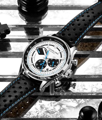 Stuhrling Original Men's Leather Chronograph Watch - Stainless Steel Case - Analog Dial with Date in Saudi Arabia