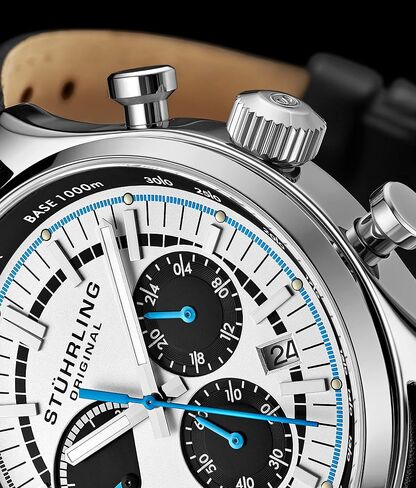 Stuhrling Original Men's Leather Chronograph Watch - Stainless Steel Case - Analog Dial with Date in Saudi Arabia