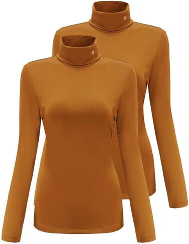 SSLR-Thermal-Shirts for-Women-Turtleneck Long Sleeve Tops Fleece Lined Winter Slim Fitted Mock Neck Base Layer 2 Pack (Large, Brown and Brown) in Saudi Arabia
