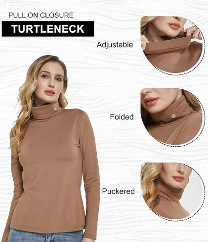 SSLR-Thermal-Shirts for-Women-Turtleneck Long Sleeve Tops Fleece Lined Winter Slim Fitted Mock Neck Base Layer 2 Pack (Large, Brown and Brown) in Saudi Arabia