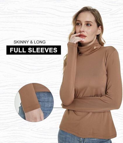 SSLR-Thermal-Shirts for-Women-Turtleneck Long Sleeve Tops Fleece Lined Winter Slim Fitted Mock Neck Base Layer 2 Pack (Large, Brown and Brown) in Saudi Arabia